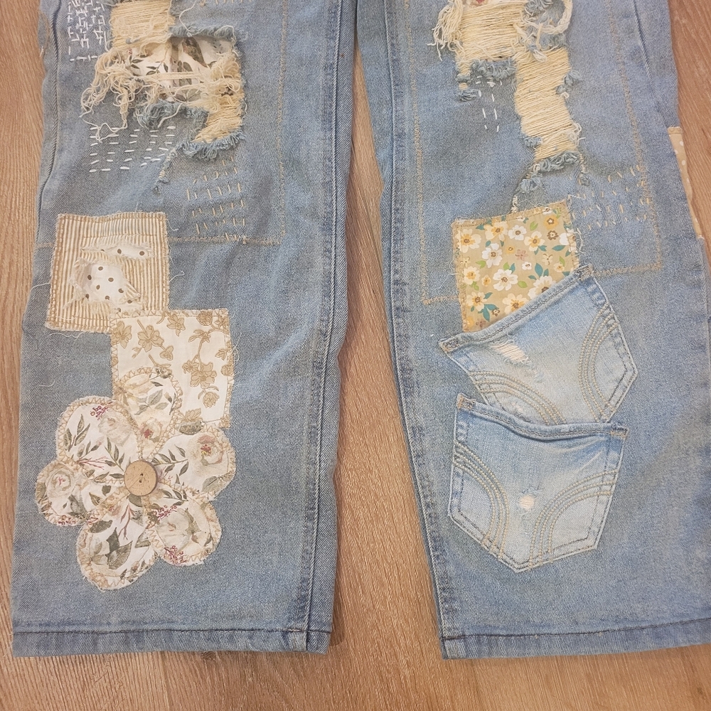 Custom And Handcrafted Patchwork Wide-Leg Jeans S… - image 3